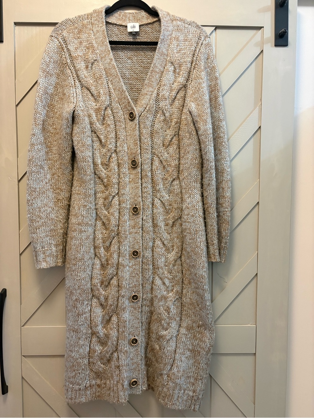 CAbi Sparkles Long Cardigan: Cable-Knit Button-Front Cardigan